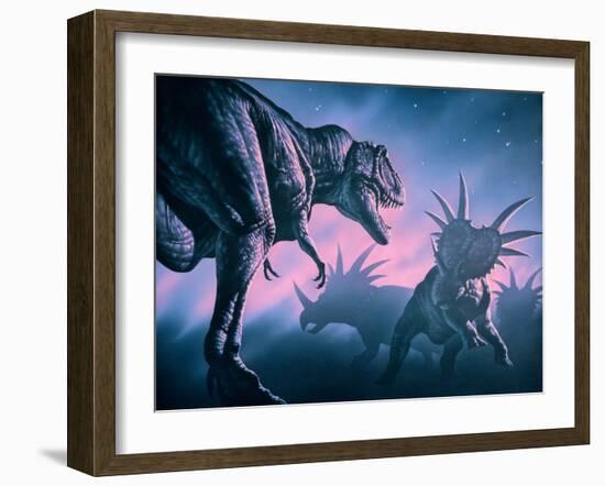 Daspletosaurus Attacking Styracosaurs-Joe Tucciarone-Framed Photographic Print