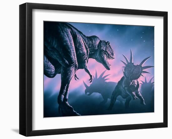 Daspletosaurus Attacking Styracosaurs-Joe Tucciarone-Framed Photographic Print