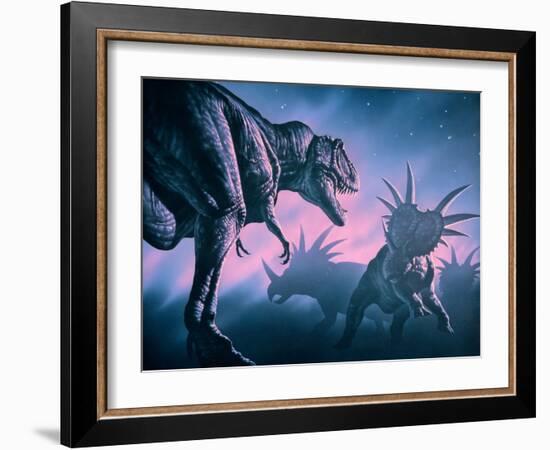 Daspletosaurus Attacking Styracosaurs-Joe Tucciarone-Framed Photographic Print