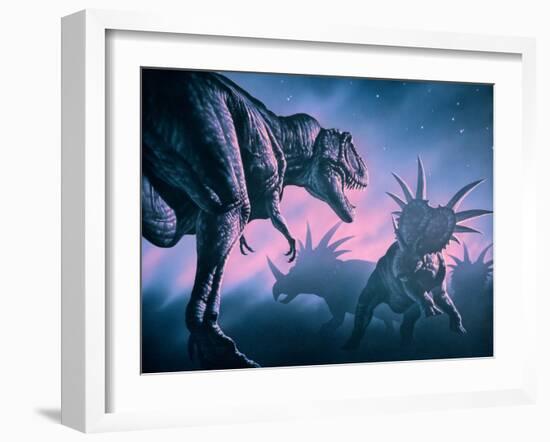 Daspletosaurus Attacking Styracosaurs-Joe Tucciarone-Framed Photographic Print