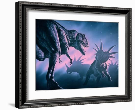 Daspletosaurus Attacking Styracosaurs-Joe Tucciarone-Framed Photographic Print