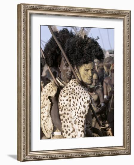 Dassanech Man in Full Tribal Regalia Participates in Dance During Ceremony, Omo Delta, Ethiopia-Nigel Pavitt-Framed Photographic Print