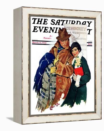 "Date at Hockey Game," Saturday Evening Post Cover, March 12, 1932-Ellen Pyle-Framed Premier Image Canvas