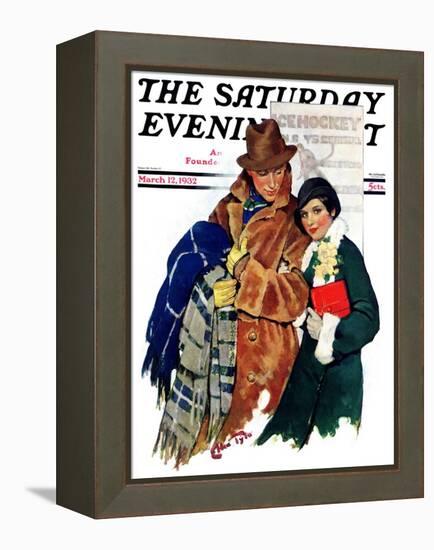 "Date at Hockey Game," Saturday Evening Post Cover, March 12, 1932-Ellen Pyle-Framed Premier Image Canvas