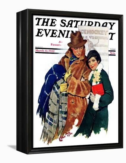 "Date at Hockey Game," Saturday Evening Post Cover, March 12, 1932-Ellen Pyle-Framed Premier Image Canvas