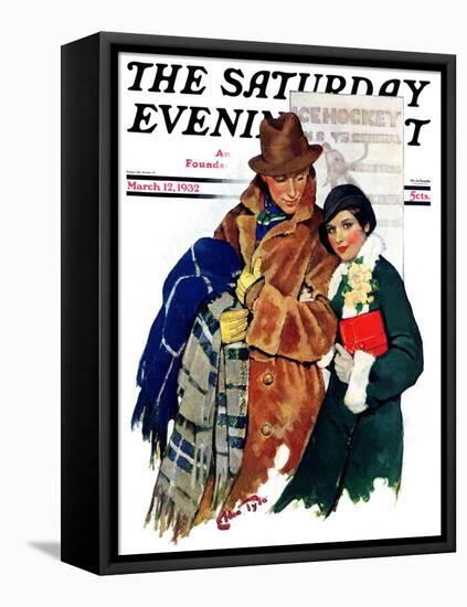 "Date at Hockey Game," Saturday Evening Post Cover, March 12, 1932-Ellen Pyle-Framed Premier Image Canvas