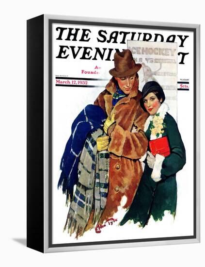 "Date at Hockey Game," Saturday Evening Post Cover, March 12, 1932-Ellen Pyle-Framed Premier Image Canvas