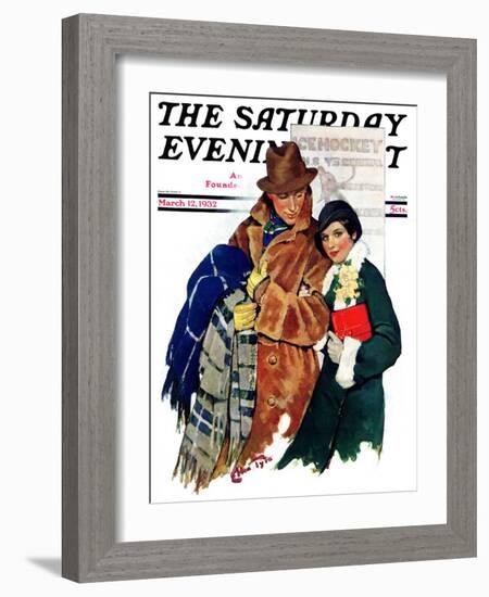 "Date at Hockey Game," Saturday Evening Post Cover, March 12, 1932-Ellen Pyle-Framed Giclee Print