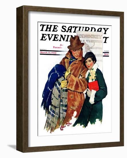 "Date at Hockey Game," Saturday Evening Post Cover, March 12, 1932-Ellen Pyle-Framed Giclee Print