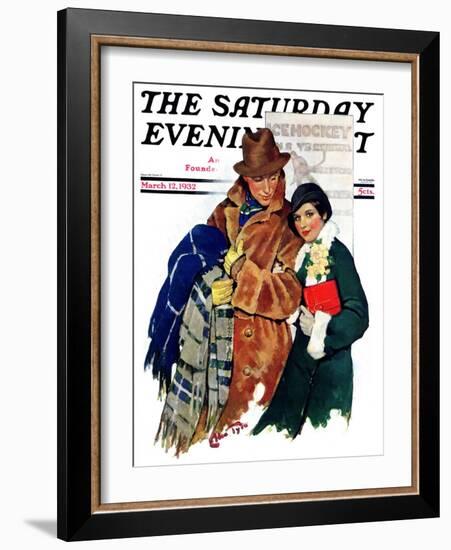 "Date at Hockey Game," Saturday Evening Post Cover, March 12, 1932-Ellen Pyle-Framed Giclee Print