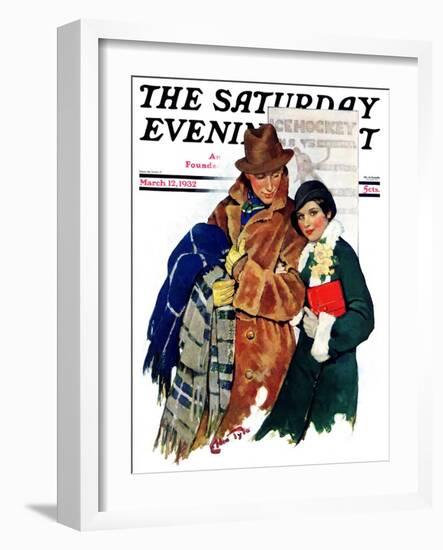 "Date at Hockey Game," Saturday Evening Post Cover, March 12, 1932-Ellen Pyle-Framed Giclee Print