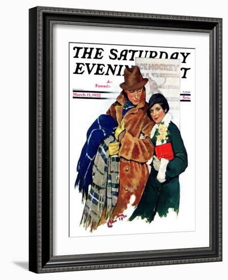 "Date at Hockey Game," Saturday Evening Post Cover, March 12, 1932-Ellen Pyle-Framed Giclee Print