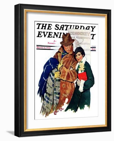 "Date at Hockey Game," Saturday Evening Post Cover, March 12, 1932-Ellen Pyle-Framed Giclee Print
