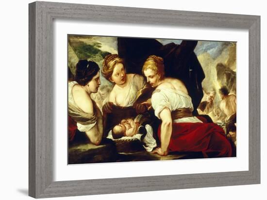 Daughters of Cecrops Opening Basket Which Holds Baby Erichthonius-Luca Giordano-Framed Giclee Print