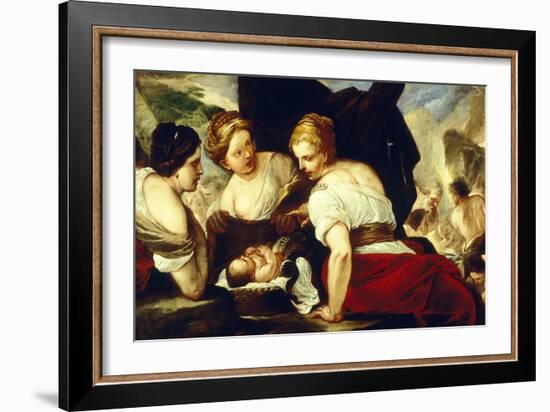 Daughters of Cecrops Opening Basket Which Holds Baby Erichthonius-Luca Giordano-Framed Giclee Print