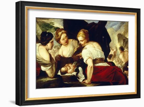 Daughters of Cecrops Opening Basket Which Holds Baby Erichthonius-Luca Giordano-Framed Giclee Print