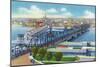 Davenport, Iowa, Aerial View of Bridge and Roller Dam between City and Rock Island, IL-Lantern Press-Mounted Art Print