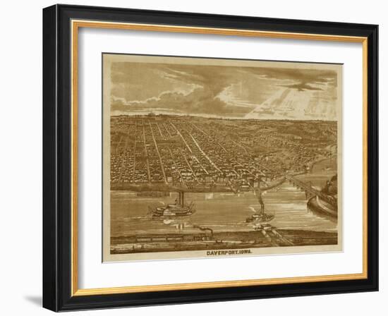 Davenport, Iowa - Panoramic Map-Lantern Press-Framed Art Print