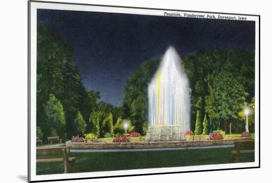 Davenport, Iowa, Vanderveer Park View of the Fountain at Night-Lantern Press-Mounted Art Print