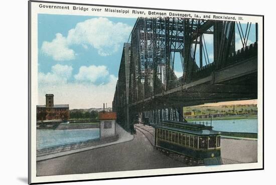 Davenport, Iowa, View of the Govt. Bridge over Mississippi River towards Rock Island-Lantern Press-Mounted Art Print