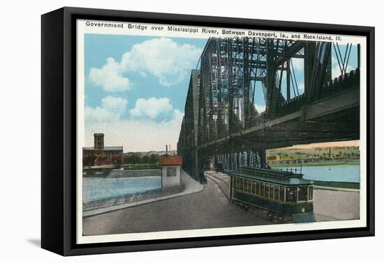 Davenport, Iowa, View of the Govt. Bridge over Mississippi River towards Rock Island-Lantern Press-Framed Stretched Canvas