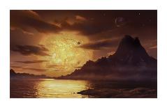 Pluto And Charon - Noir-David A Hardy-Giclee Print