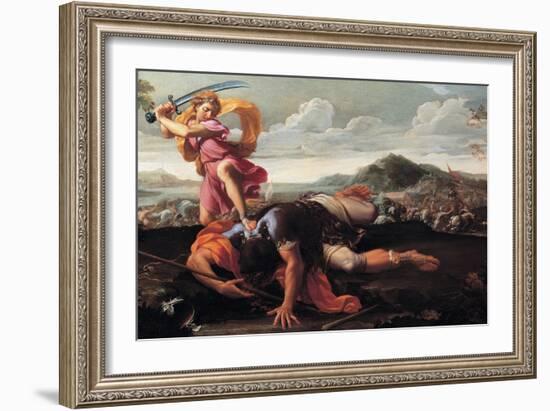David and Goliath, 1650-1660-Guillaume Courtois-Framed Giclee Print