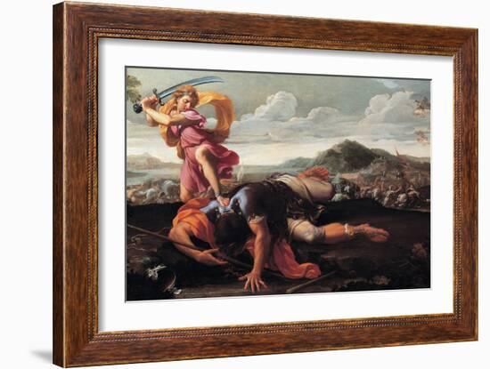 David and Goliath, 1650-1660-Guillaume Courtois-Framed Giclee Print