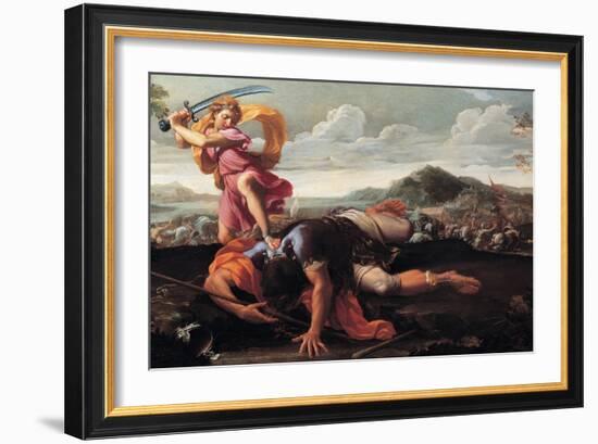 David and Goliath, 1650-1660-Guillaume Courtois-Framed Giclee Print