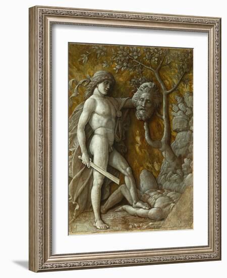 David and Goliath. Monochrome workshop painting Imitation of a relief (around 1490)-Andrea Mantegna-Framed Giclee Print