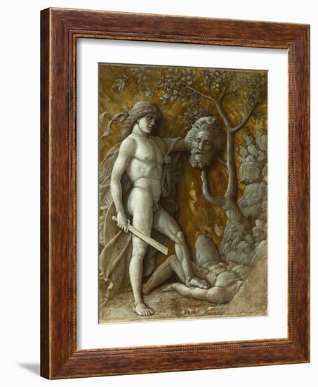 David and Goliath. Monochrome workshop painting Imitation of a relief (around 1490)-Andrea Mantegna-Framed Giclee Print