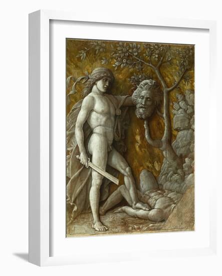 David and Goliath. Monochrome workshop painting Imitation of a relief (around 1490)-Andrea Mantegna-Framed Giclee Print