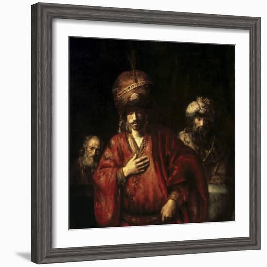David and Uriah-Rembrandt van Rijn-Framed Giclee Print