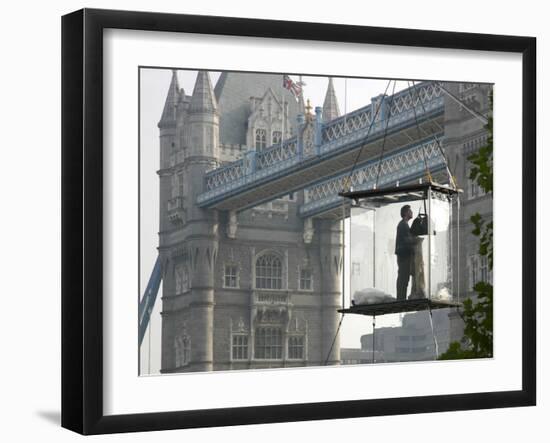 David Blaine, the American Illusionist and Street Magician in Front of Tower Bridge in London-null-Framed Photographic Print