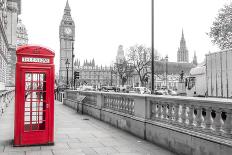 London Red Phone Box and Big Ben on Black and White Landscape-David Bostock-Photographic Print