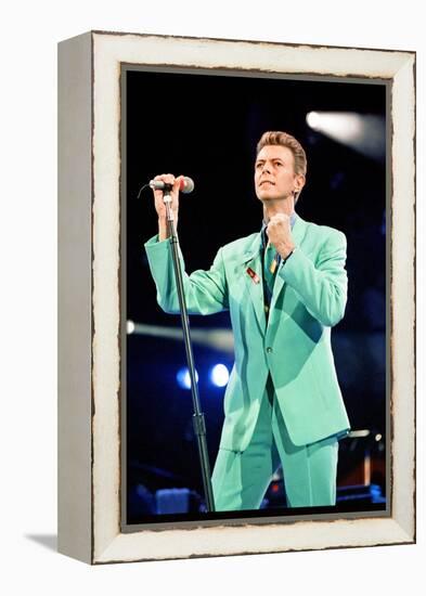 David Bowie at Freddie Mercury Tribute Concert for AIDS Awareness, Wembley Stadium, April 1992-null-Framed Premier Image Canvas