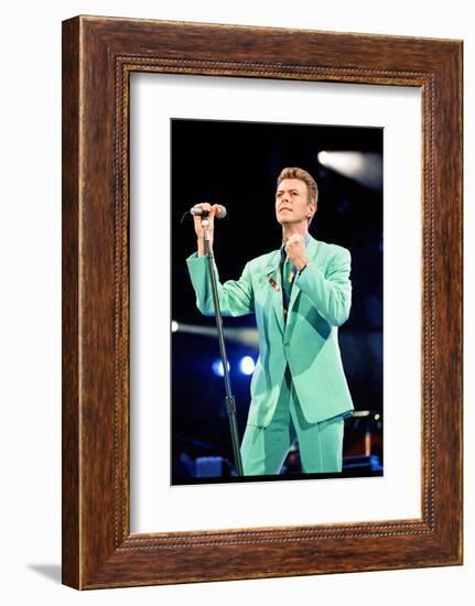 David Bowie at Freddie Mercury Tribute Concert for AIDS Awareness, Wembley Stadium, April 1992-null-Framed Photographic Print