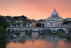 Ponte Sant'Angelo and St. Peter's Basilica at Sunset, Vatican City, Rome-David Clapp-Photographic Print