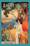 Antibes, Lady in White with Parasol and Dog-David Dellepiane-Art Print