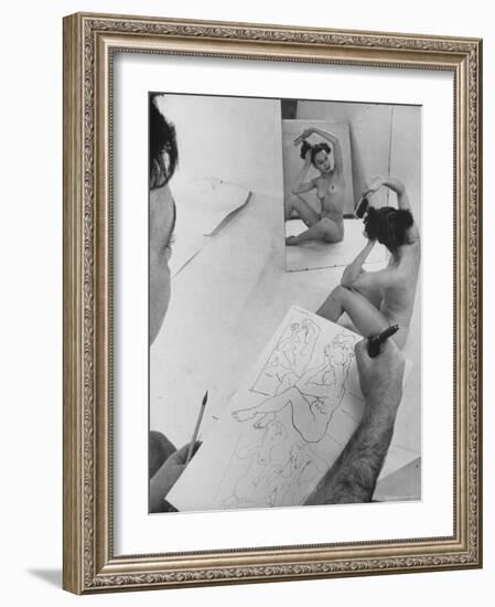 David Fredenthal Drawing Nude Model-Gjon Mili-Framed Photographic Print