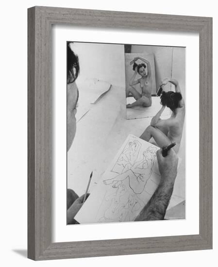 David Fredenthal Drawing Nude Model-Gjon Mili-Framed Photographic Print