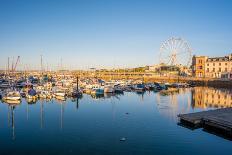 Torquay Harbour at Sunrise Reflection of Ferris Wheel and Boat Mast in Water June 2015 Devon UK-David Holbrook-Photographic Print