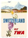 Switzerland- Fly TWA (Trans World Airlines) - Crocus Flowers Swiss Alps-David Klein-Art Print