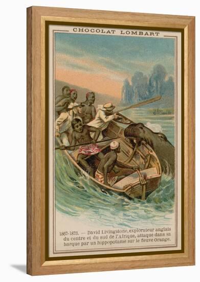 David Livingstone's Boat Being Attacked by a Hippopotamus on the Orange River, Africa, 1867-1873-null-Framed Premier Image Canvas