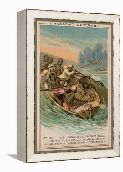 David Livingstone's Boat Being Attacked by a Hippopotamus on the Orange River, Africa, 1867-1873-null-Framed Premier Image Canvas