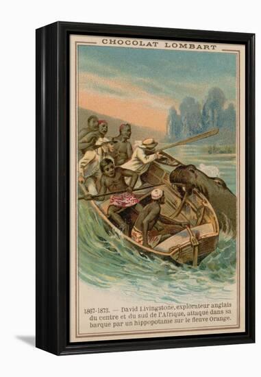 David Livingstone's Boat Being Attacked by a Hippopotamus on the Orange River, Africa, 1867-1873-null-Framed Premier Image Canvas