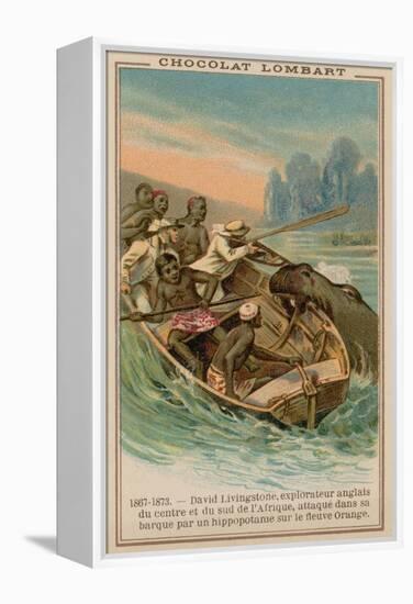 David Livingstone's Boat Being Attacked by a Hippopotamus on the Orange River, Africa, 1867-1873-null-Framed Premier Image Canvas