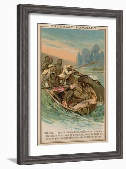 David Livingstone's Boat Being Attacked by a Hippopotamus on the Orange River, Africa, 1867-1873-null-Framed Giclee Print