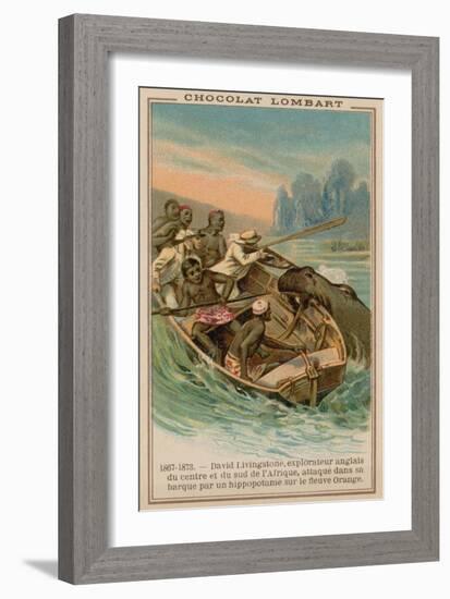 David Livingstone's Boat Being Attacked by a Hippopotamus on the Orange River, Africa, 1867-1873-null-Framed Giclee Print