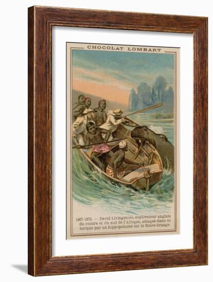 David Livingstone's Boat Being Attacked by a Hippopotamus on the Orange River, Africa, 1867-1873-null-Framed Giclee Print